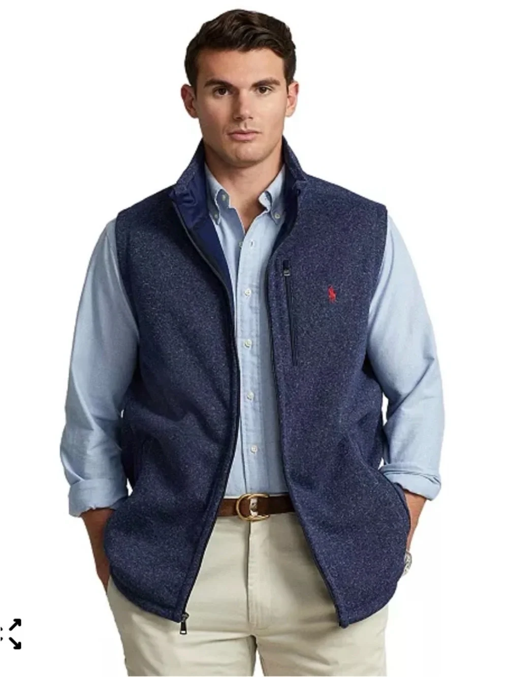 Polo Ralph Lauren Blue Heather Performance Zip Fleece Vest Red Pony Size Medium